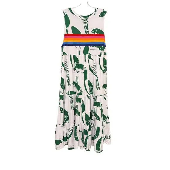 Farm Rio Anthropologie Rainbow Toucans Organic Cotton Maxi Dress Toucans S/M